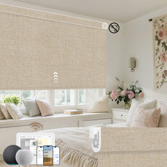 Kincmo No Drill Motorized Roller Shades 100% Blackout - Linen