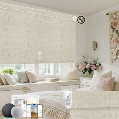 Kincmo No Drill Motorized Roller Shades 100% Blackout - Linen