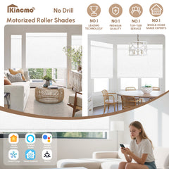 Kincmo No Drill Motorized Roller Shades 100% Blackout - Classic