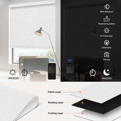 Kincmo No Drill Motorized Roller Shades 100% Blackout - Aqua Waves