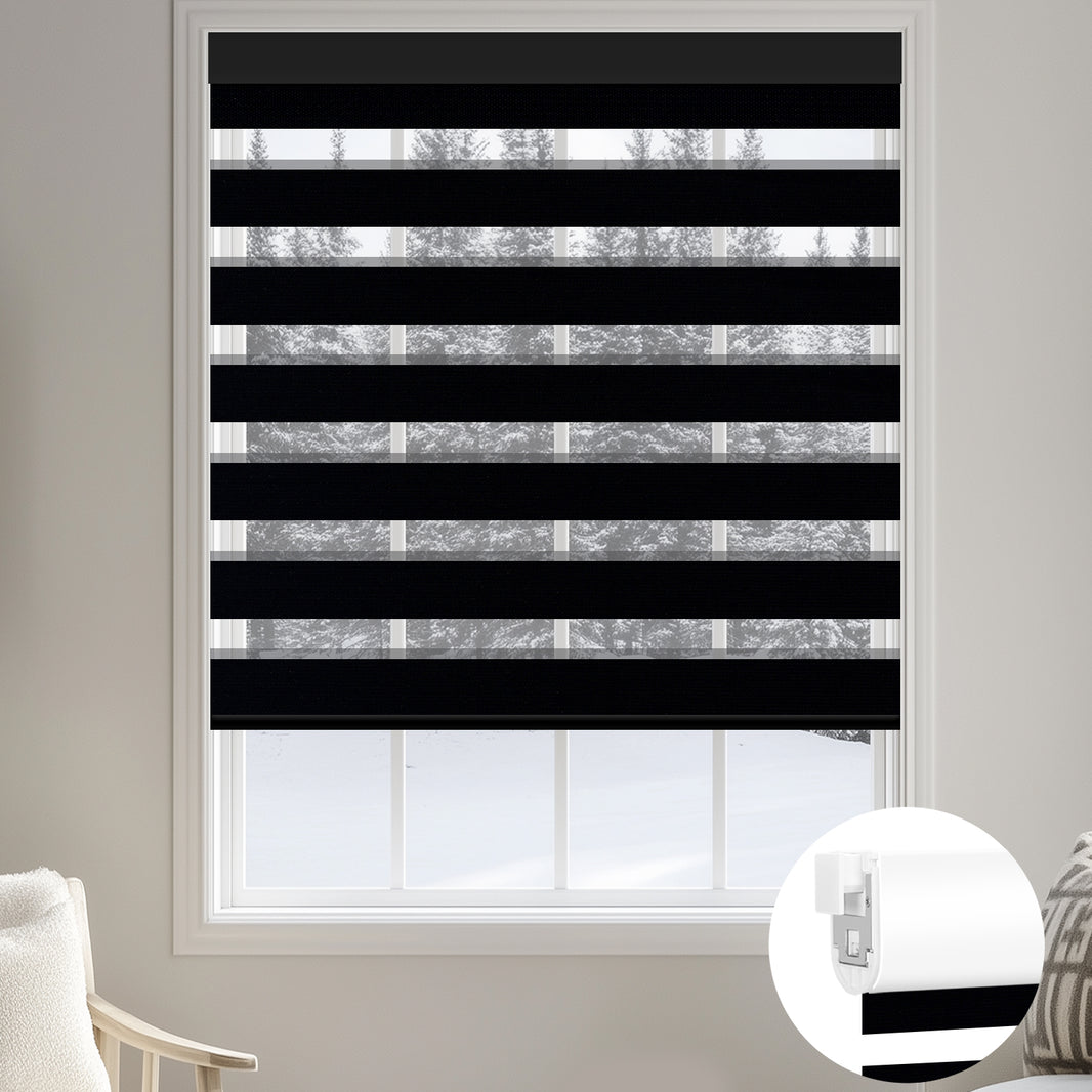 Kincmo No Drill Zebra Shades, Motorized 100% Blackout - Gentle