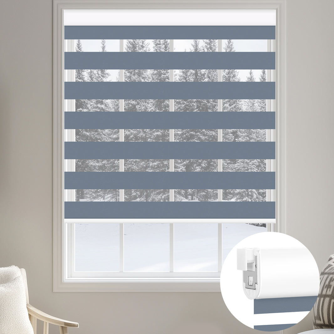 Kincmo No Drill Zebra Shades, Motorized 100% Blackout - Gentle