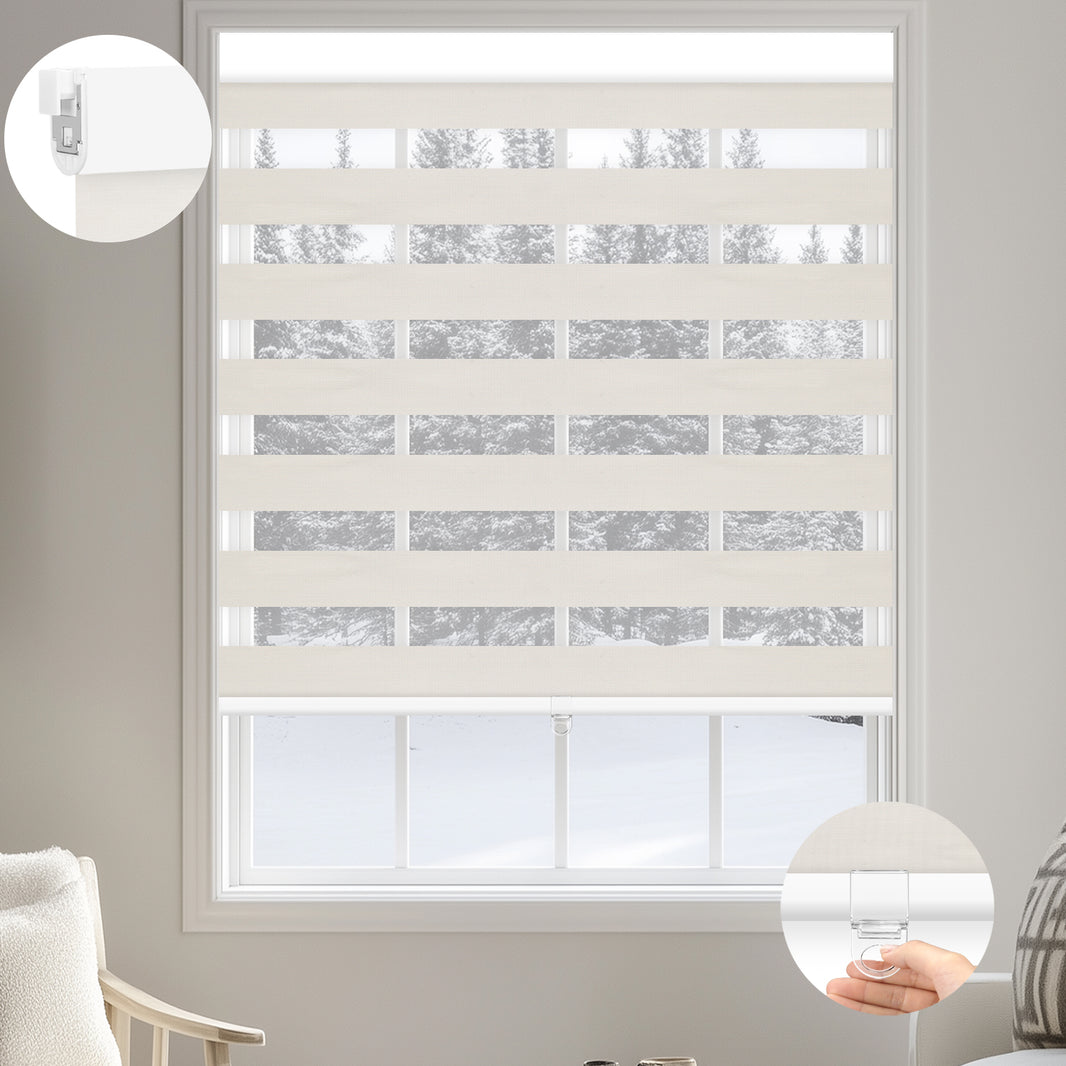 Kincmo No Drill Cordless Zebra Shades 100% Blackout - Gentle