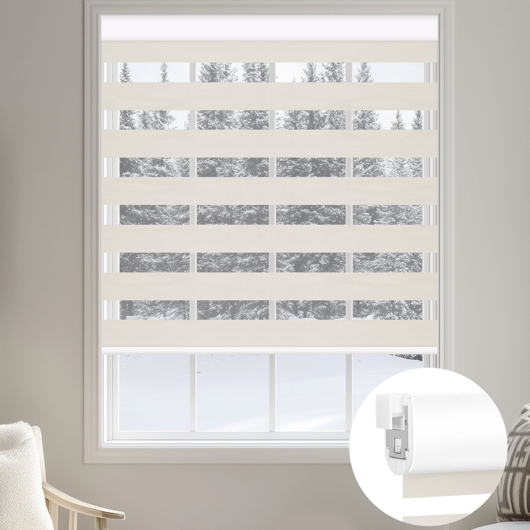 Kincmo No Drill Zebra Shades, Motorized 100% Blackout - Gentle