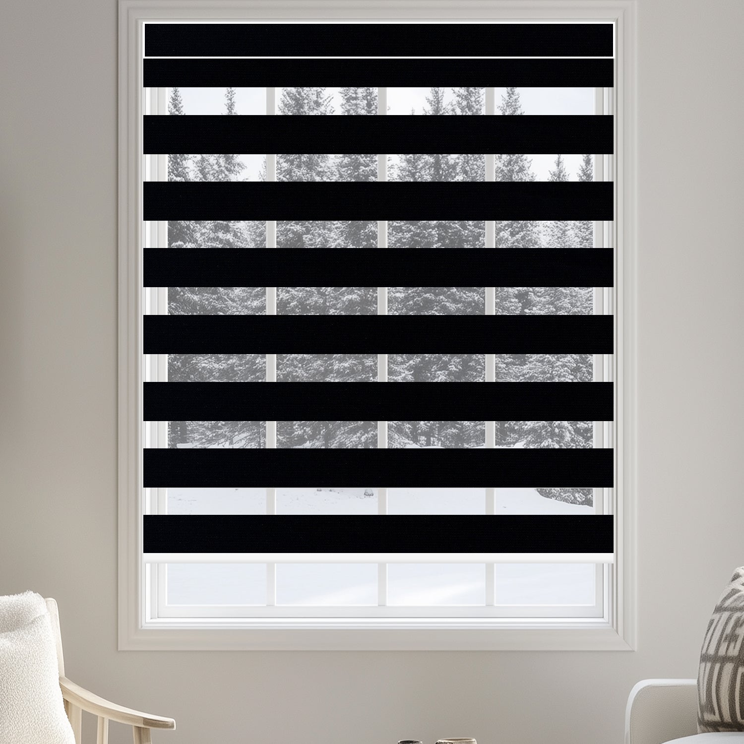 black motorized zebra shades