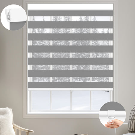 Kincmo No Drill Cordless Zebra Shades 100% Blackout - Gentle