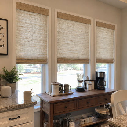 Kincmo Cordless Woven Wood Shades 50%/70%/100% Blackout - Natural Rustic