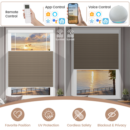 Kincmo No Drill Top Down Bottom Up Cellular Shades, Motorized 100% Blackout