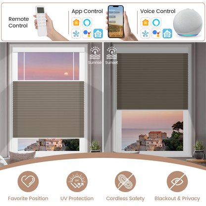Kincmo No Drill Top Down Bottom Up Cellular Shades, Motorized Light Filtering