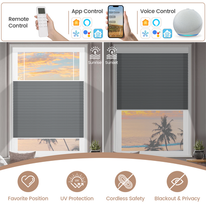Kincmo No Drill Top Down Bottom Up Cellular Shades, Motorized Light Filtering | Double Cell