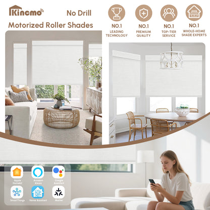 Kincmo No Drill Shades, Motorized 100% Blackout - Dreamy