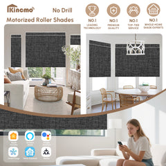 Kincmo No Drill Motorized Roller Shades 100% Blackout - Dual Sided