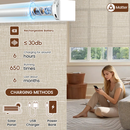 Kincmo Motorized Light Filtering Roller Shades 70% Blackout - Aurora
