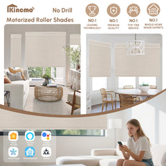 Kincmo No Drill Motorized Roller Shades 100% Blackout - Weave