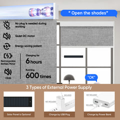 Kincmo No Drill Motorized Roller Shades 100% Blackout - Natural