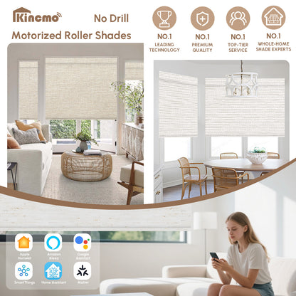 Kincmo No Drill & Drill Roller Shades, Motorized 100% Blackout - All Colors