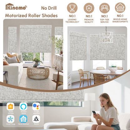 Kincmo No Drill Shades, Motorized 100% Blackout - Mist