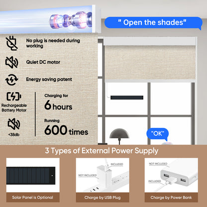 Kincmo No Drill Roller Shades, Motorized 100% Blackout - Aurora