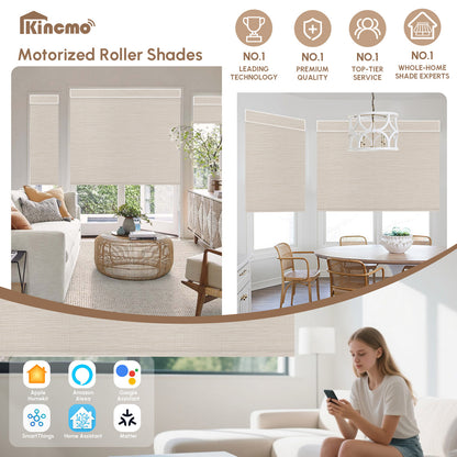 Kincmo Motorized Roller Shades 100% Blackout - Weave