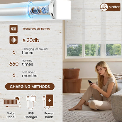 Kincmo Motorized Light Filtering Roller Shades 75% Blackout - Linen