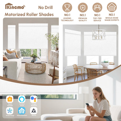 Kincmo No Drill Shades, Motorized 100% Blackout - Classic