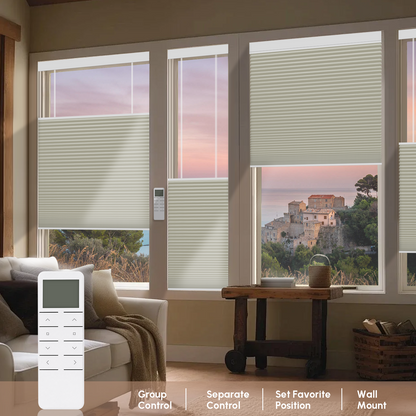 Kincmo No Drill Top Down Bottom Up Cellular Shades, Motorized 100% Blackout