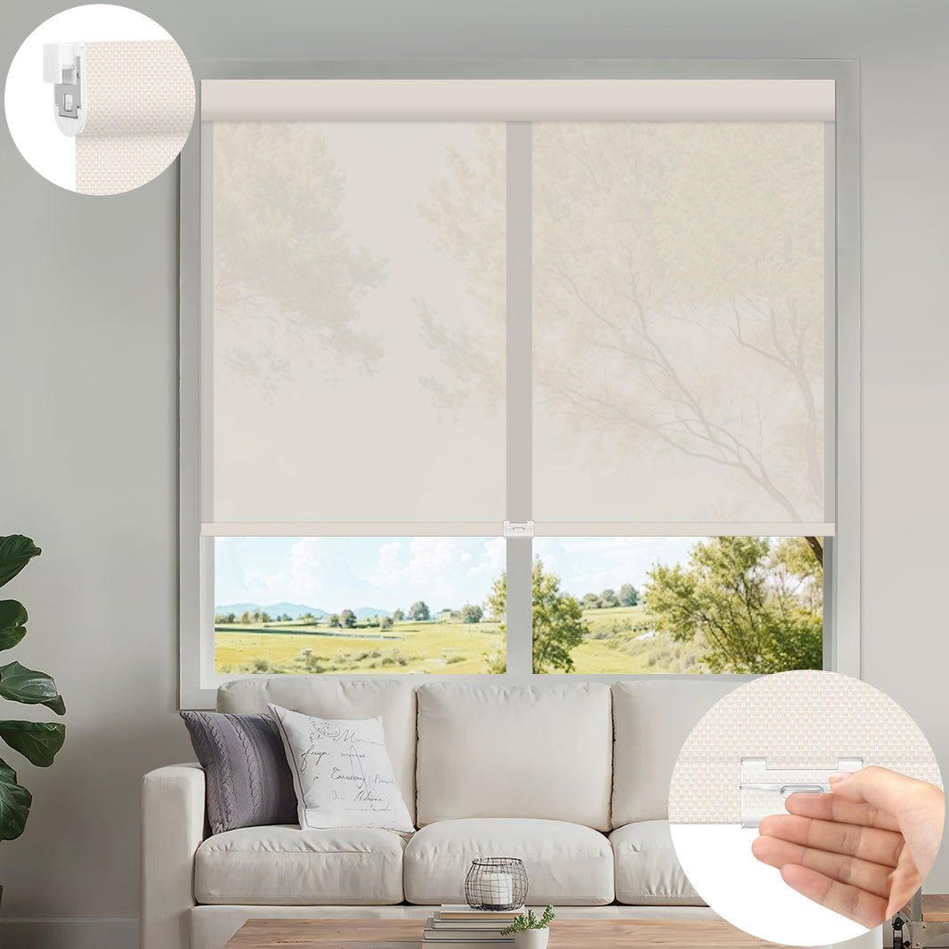 Kincmo No Drill Cordless UV Protection Solar Shades 0%/1%/3%/5% Openness