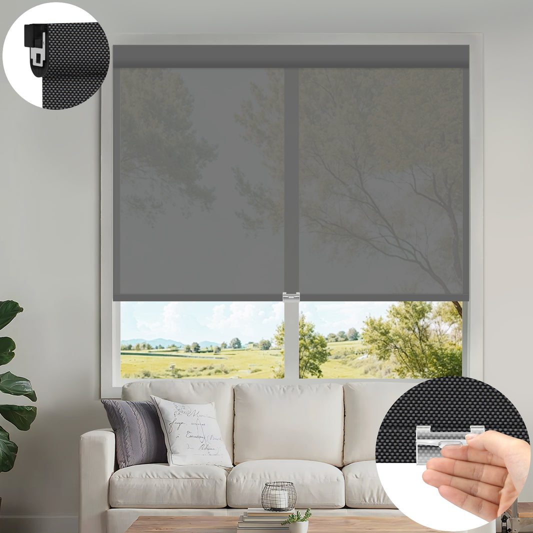 Kincmo No Drill Cordless UV Protection Solar Shades 0%/1%/3%/5% Openness