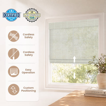 Kincmo Cordless 100% Bamboo Shades 50%/70%/100% Blackout - Pure Bamboo