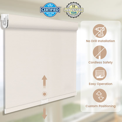 Kincmo No Drill Cordless UV Protection Solar Shades 0%/1%/3%/5% Openness