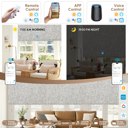 Kincmo No Drill Shades, Motorized 100% Blackout - Mist
