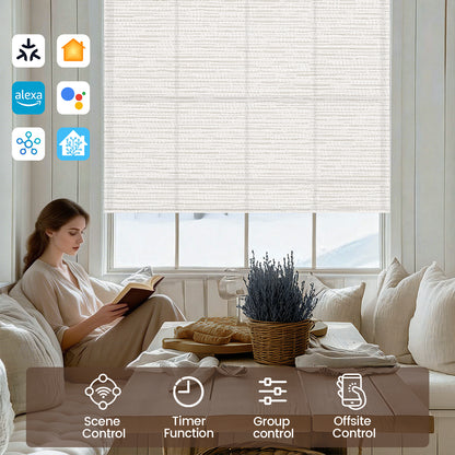 Kincmo Motorized Light Filtering Roller Shades 75% Blackout - Aqua Waves