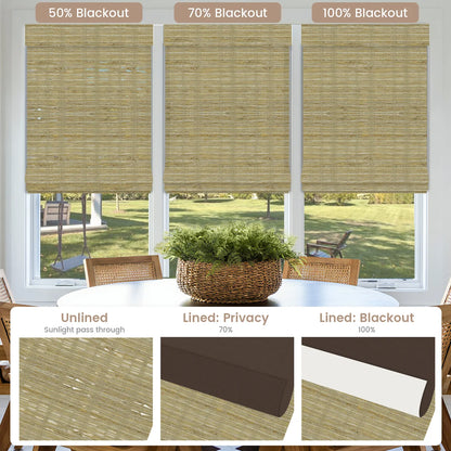 Kincmo No Drill Cordless Woven Wood Shades 50%/70%/100% Blackout - Designer