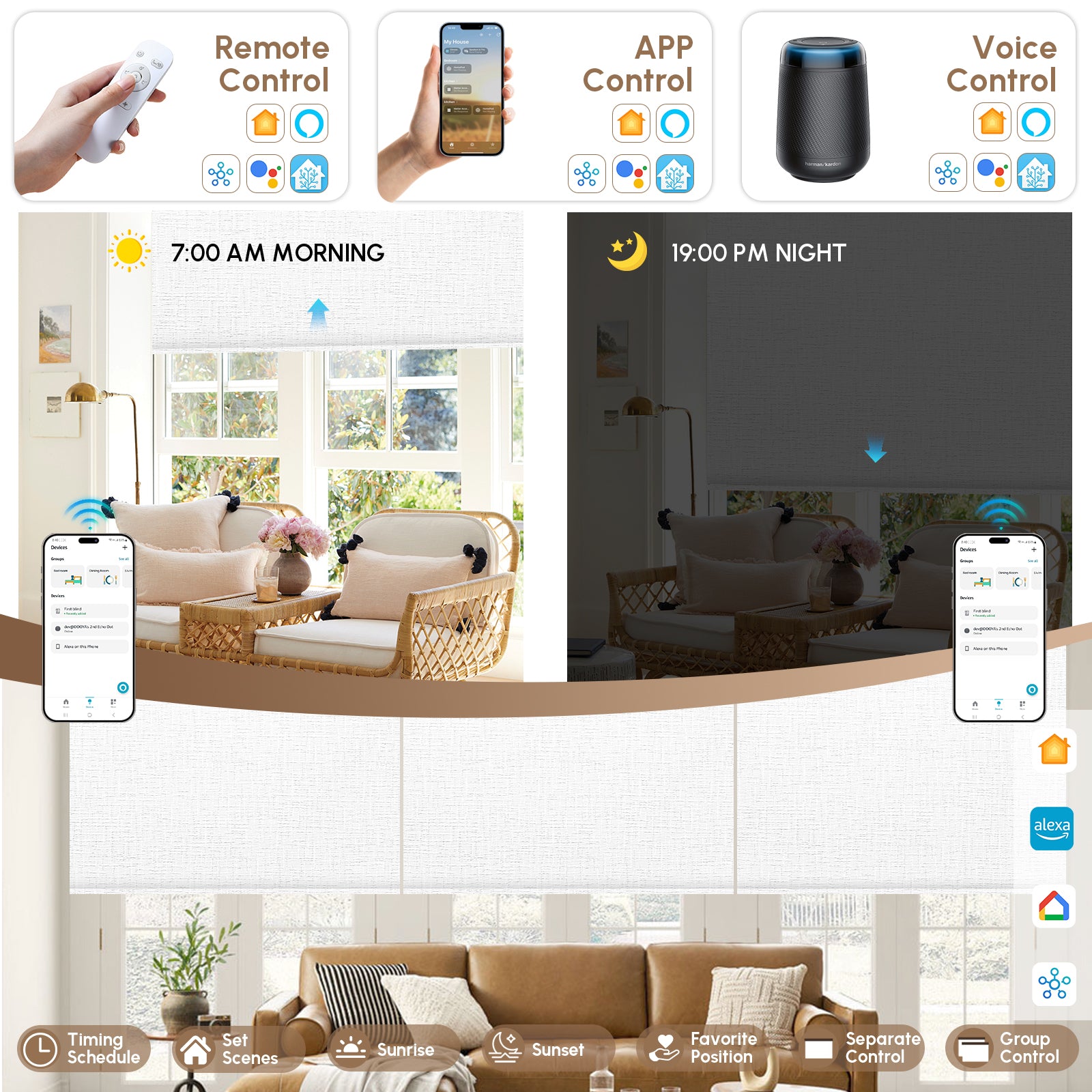 classic motorized roller shades with multiple control 