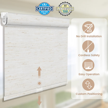 Kincmo No Drill Cordless Roller Shades 100% Blackout  - Linen