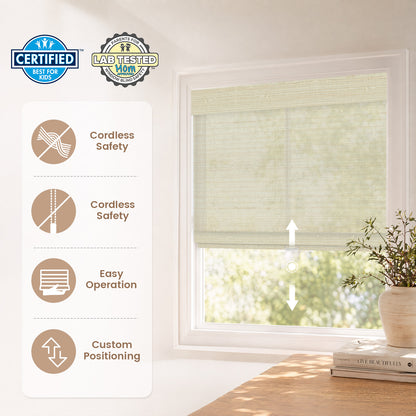 Kincmo Cordless Woven Wood Shades 50%/70%/100% Blackout - Natural Rustic