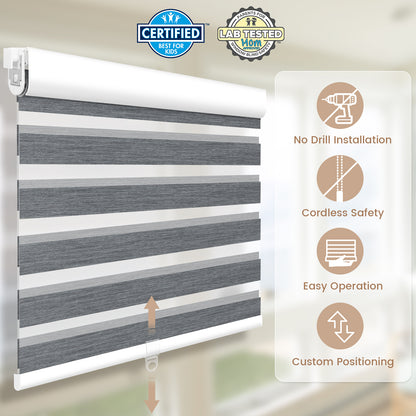 Kincmo No Drill Cordless Zebra Shades 70% Blackout - Galaxy