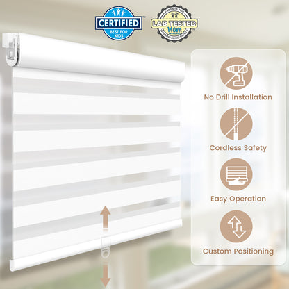 Kincmo No Drill Cordless Zebra Shades 100% Blackout - Gentle