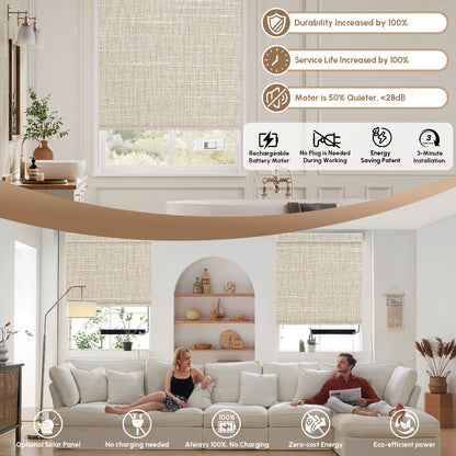 Kincmo No Drill Roller Shades, Motorized 100% Blackout - Aurora