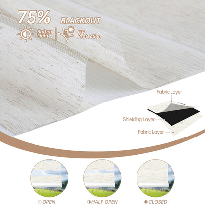 Kincmo Motorized Zebra Shades 75% Blackout - Linen