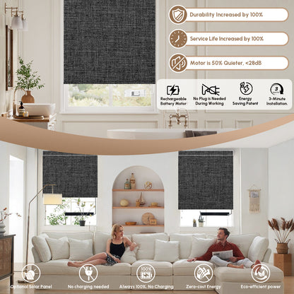 Kincmo No Drill Roller Shades, Motorized 100% Blackout - Dual Sided