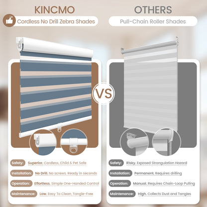 Kincmo No Drill Cordless Zebra Shades 95% Blackout - Gabriel