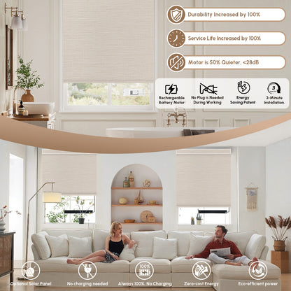 Kincmo Motorized Roller Shades 100% Blackout - Weave