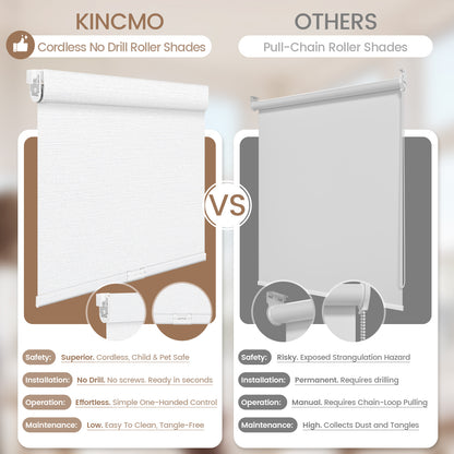 Kincmo No Drill Cordless Roller Shades 100% Blackout - Elegant