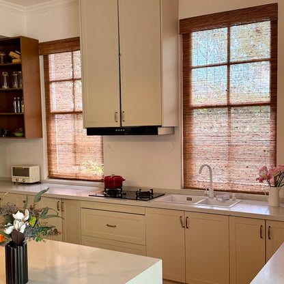Kincmo Motorized Woven Wood Shades 50%/70%/100% Blackout - Natural Rustic