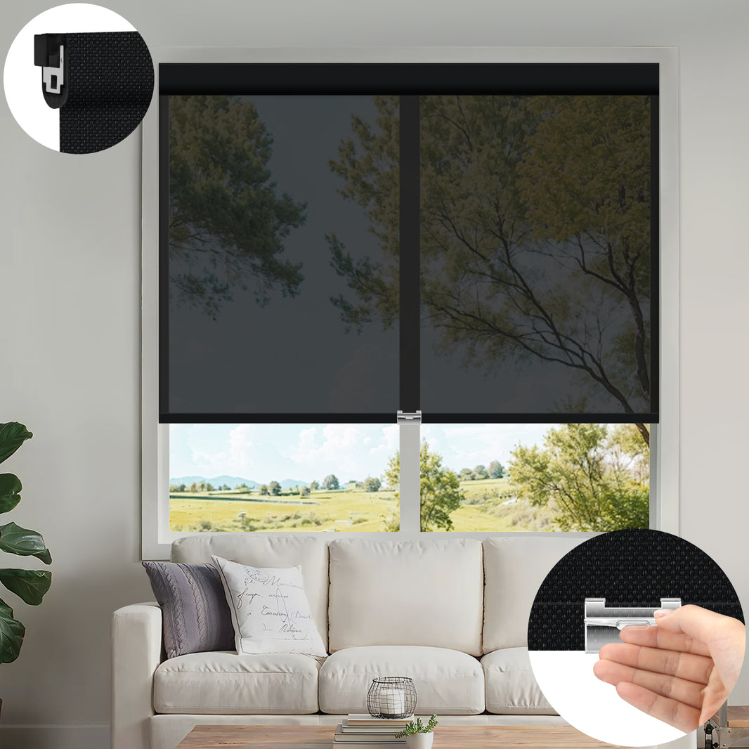 Kincmo No Drill Cordless UV Protection Solar Shades 0%/1%/3%/5% Openness