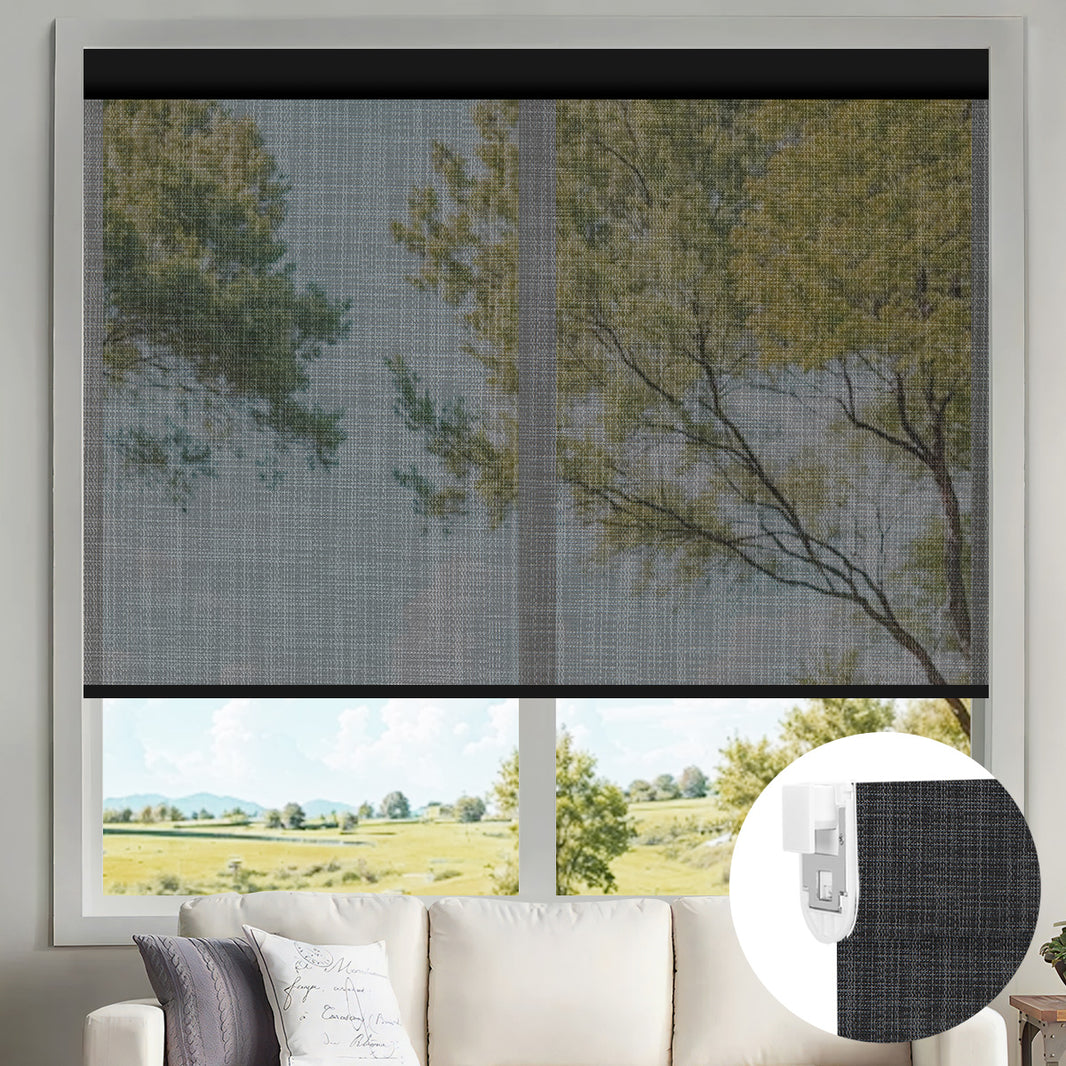 Kincmo No Drill Motorized Solar Shades, 0%/1%/3%/5% Openness For UV Protection