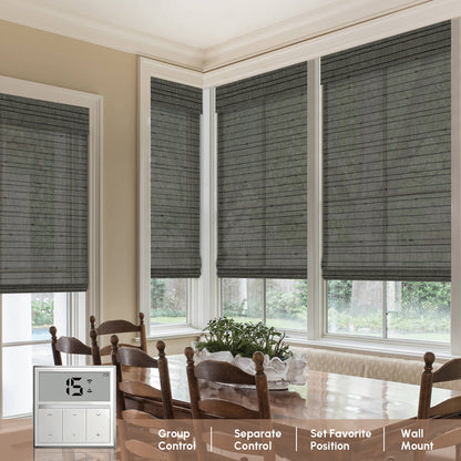 Kincmo Natural Jute Motorized Woven Wood Shades 50%/70%/100% Blackout - Designer