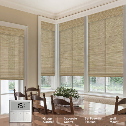 Kincmo Motorized Woven Wood Shades 50%/70%/100% Blackout - Natural Rustic