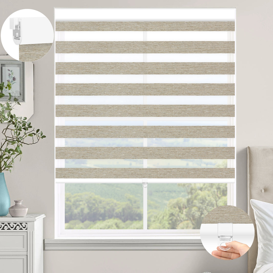 Kincmo No Drill Cordless Zebra Shades 60%/75% Blackout - Monet